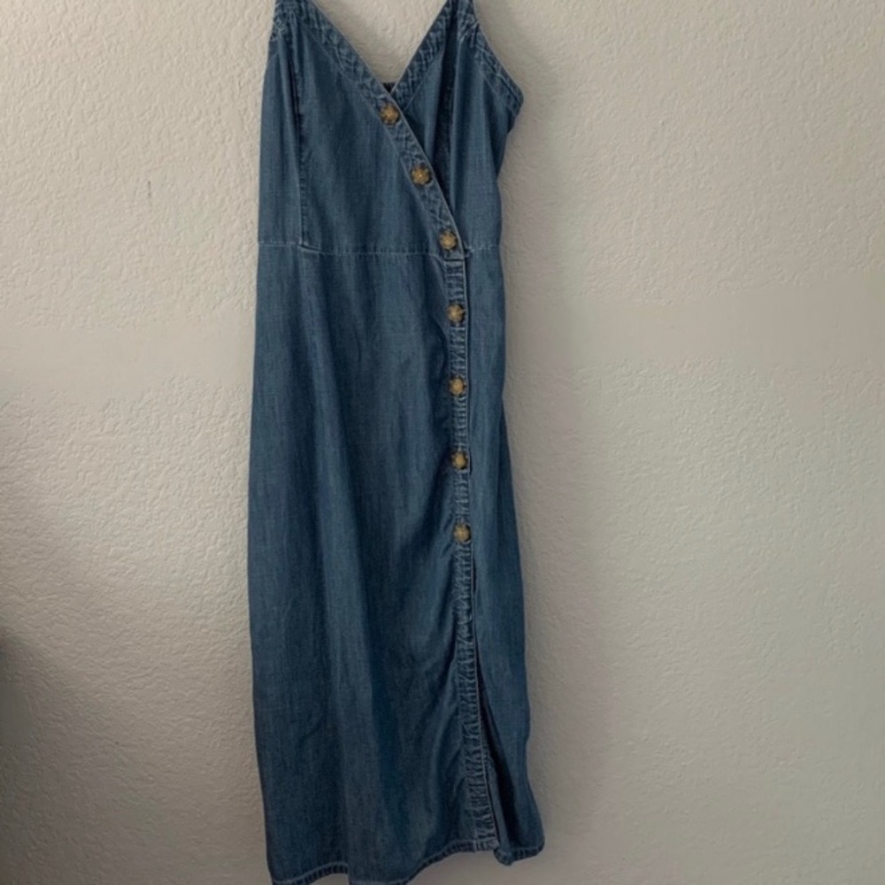 Abercrombie Dress - midi length, slit, chambray